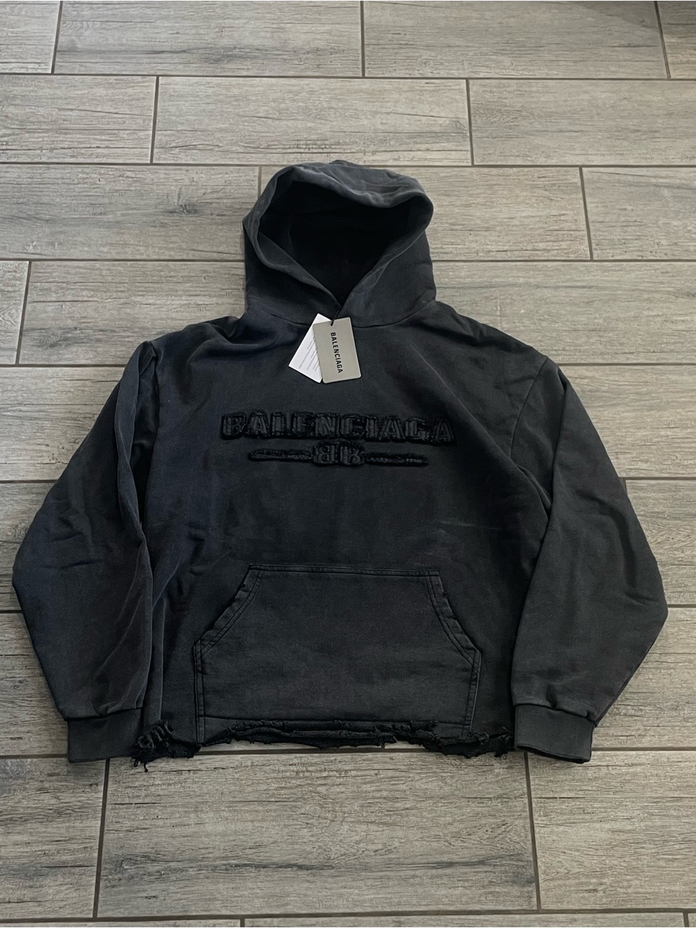 Balenciaga Black Distressed Crewneck Hooded Sweater